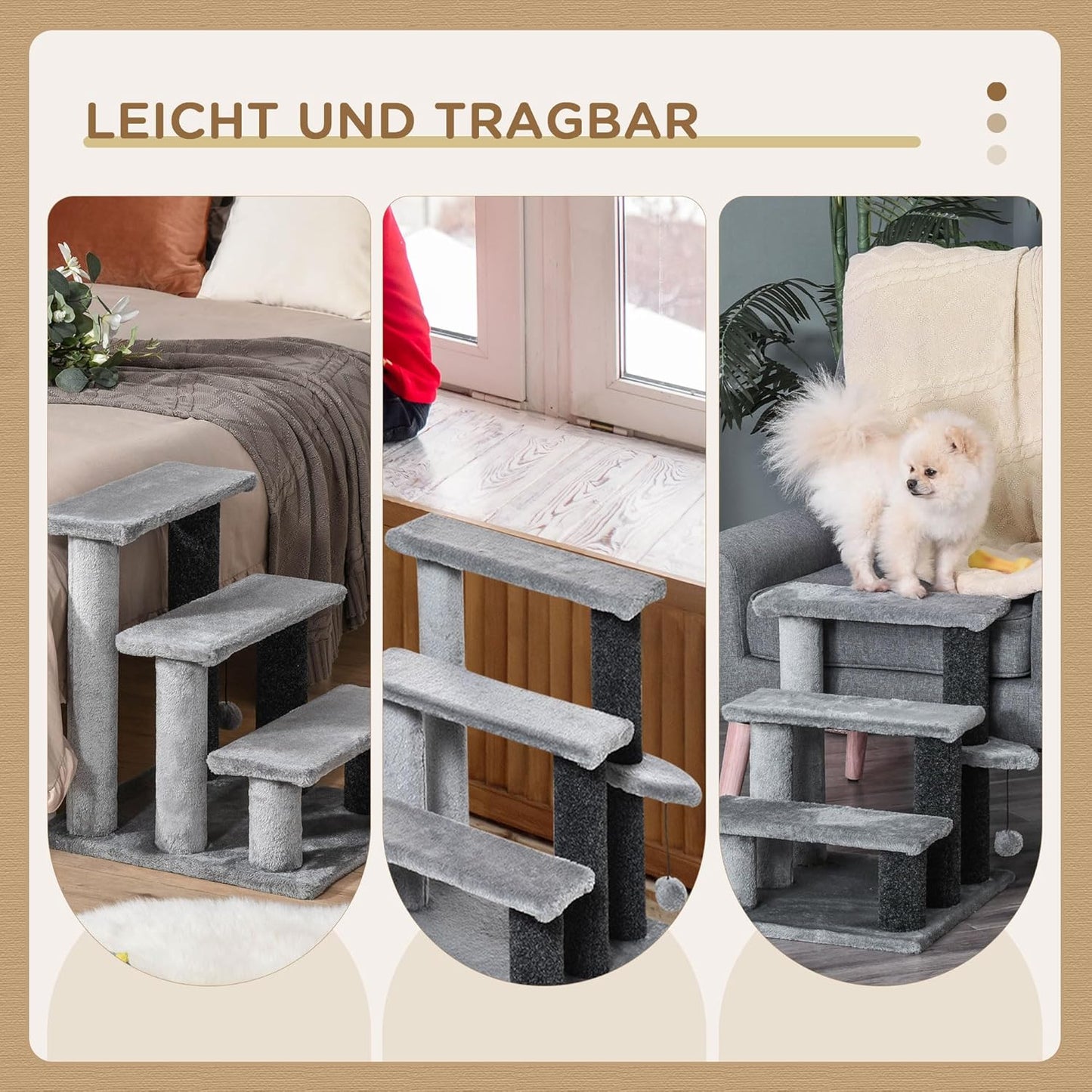 Haustiertreppe mit Kratzsäulen, 45L x 40B x 48H cm