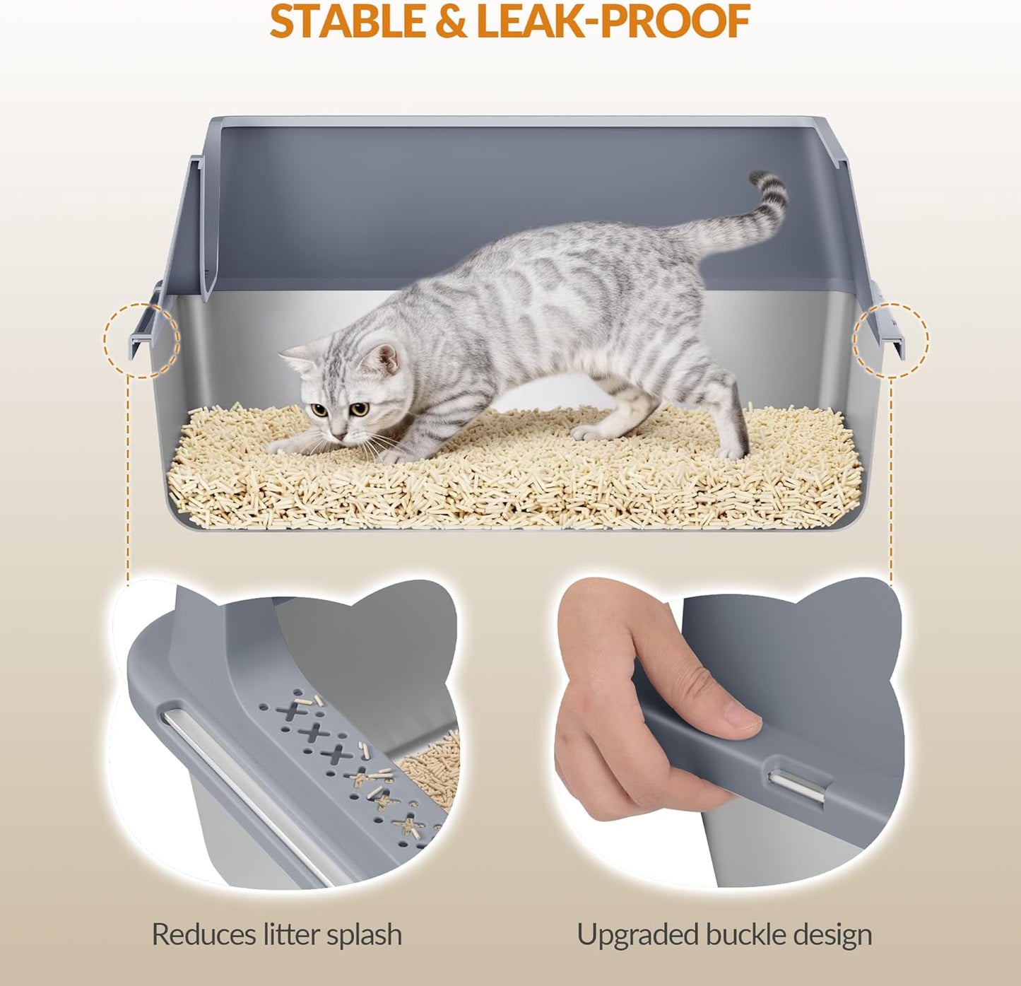 Edelstahl-Katzentoilette XXL mit hoher Rand, Dunkelgrau 1 Stück