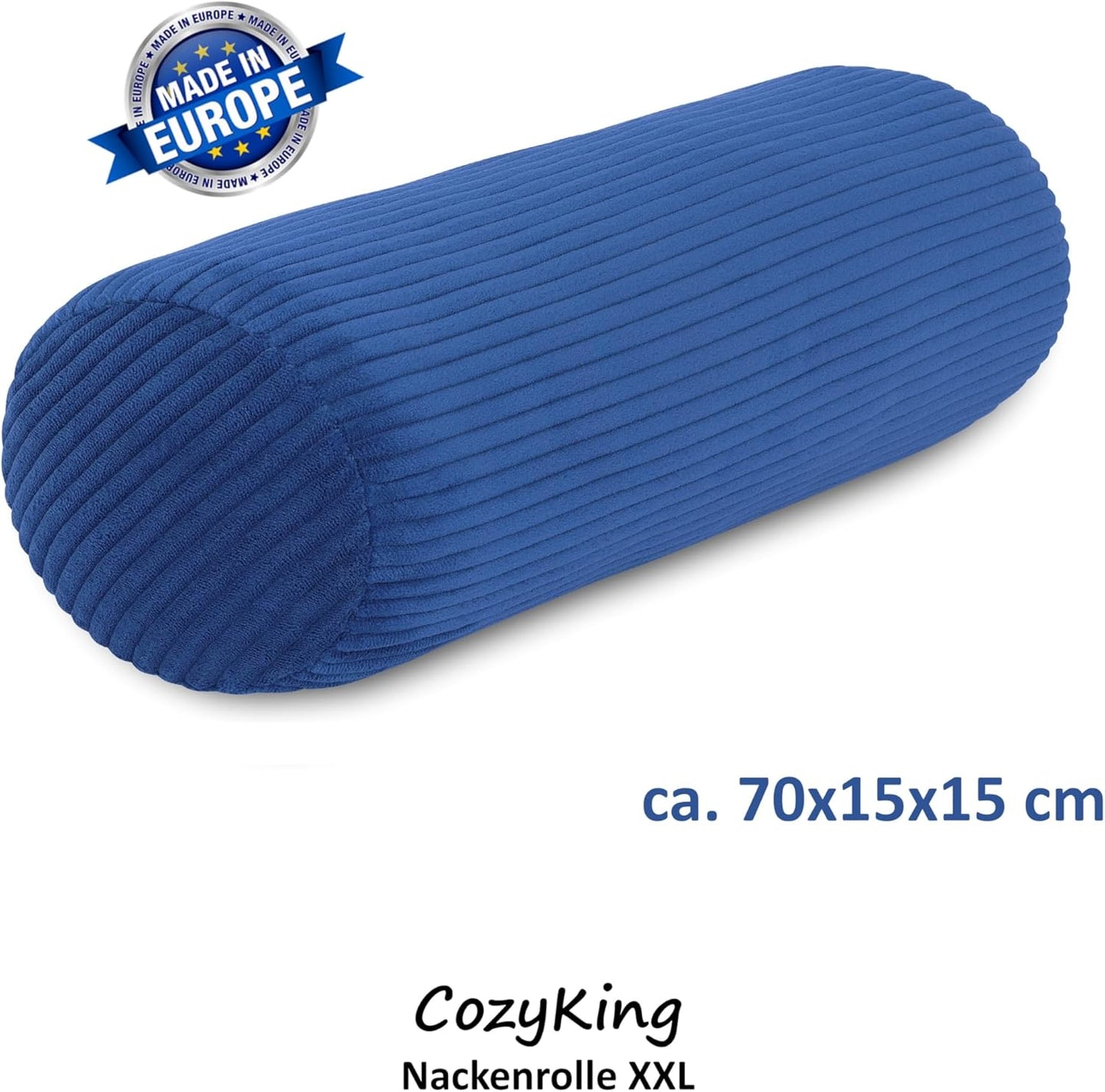 Nackenrolle in Cord Optik, Cord Blau 15 x 70 cm