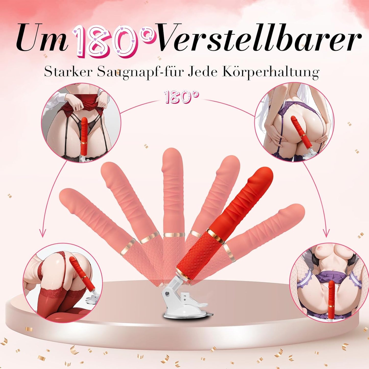 Sexmaschine mit 9 Stossfunktionen und Saugnapf und abnehmbarem Dildo