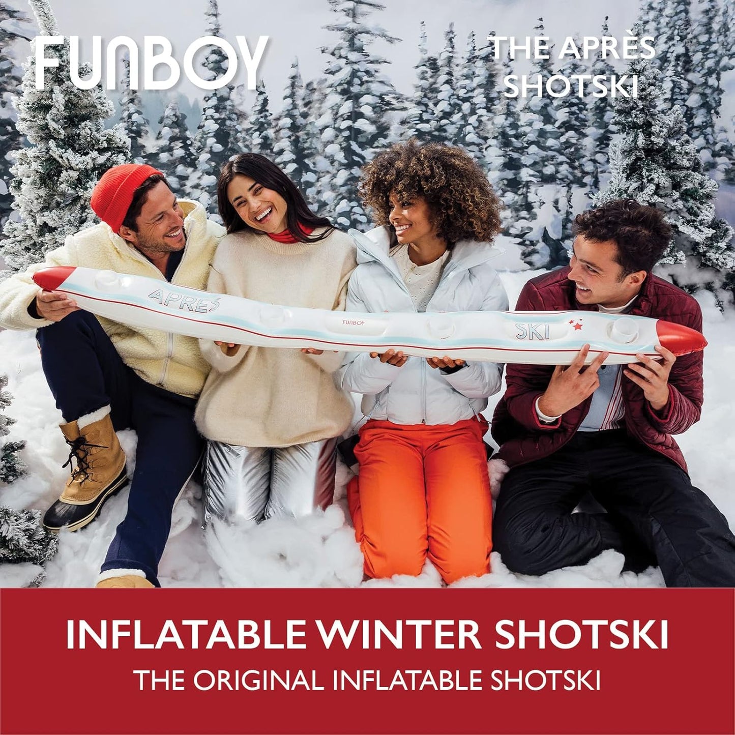 Aufblasbares Shot Board Ski mit 4 Schnapsbecher, Weisse Apres, einzeln Single