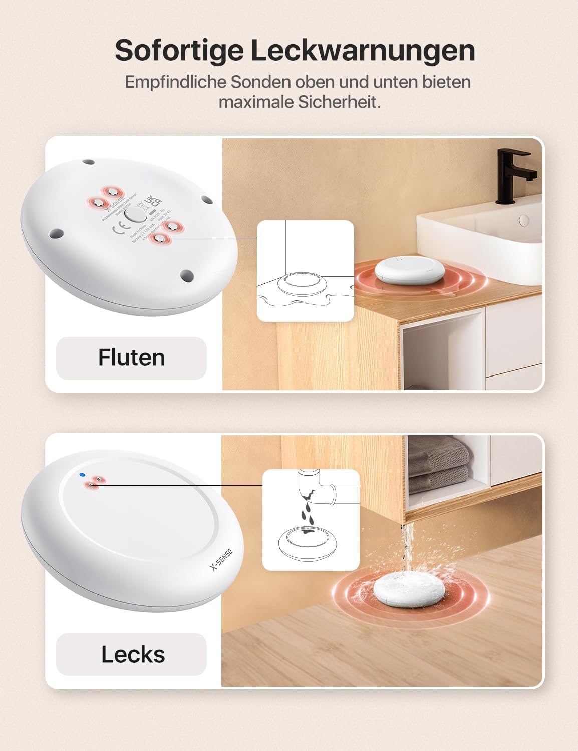 Smarter Wassermelder, 1x Wassermelder Ohne Basisstation