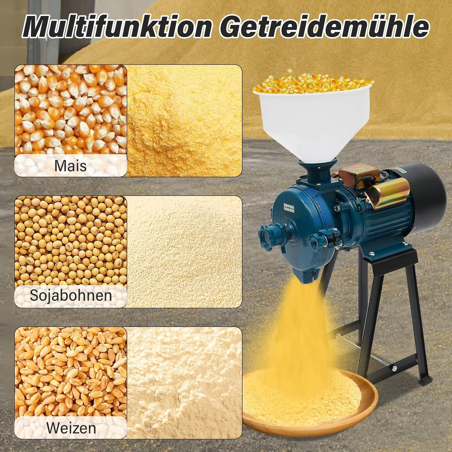 Getreidemühle mit Trichter, ‎W-ONE-1, Blau 2200