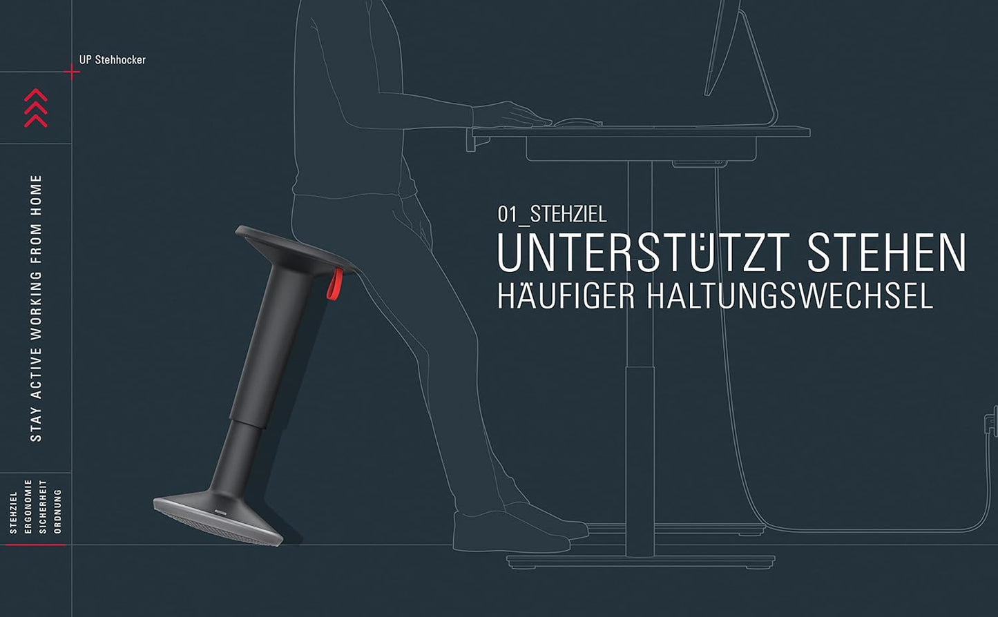 Ergonomischer Stehhocker höhenverstellbar, UP Stehhocker Schwarz