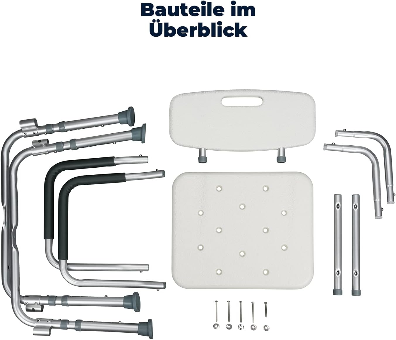 Höhenverstellbarer Duschstuhl mit Arm- & Rückenlehne, rechteckig mit Arm- & Rückenlehne