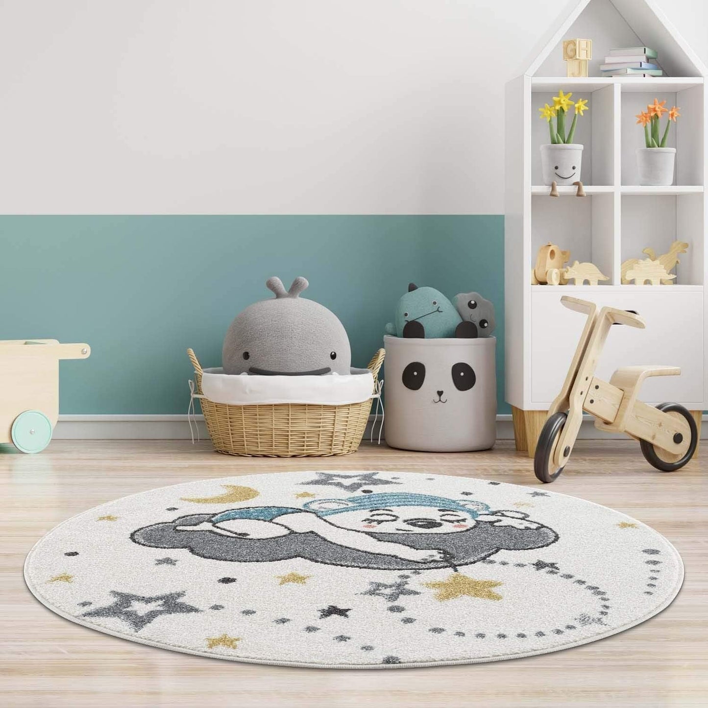Kinderteppich mit Sternen-Motiv, Rund 120 cm x 120 cm