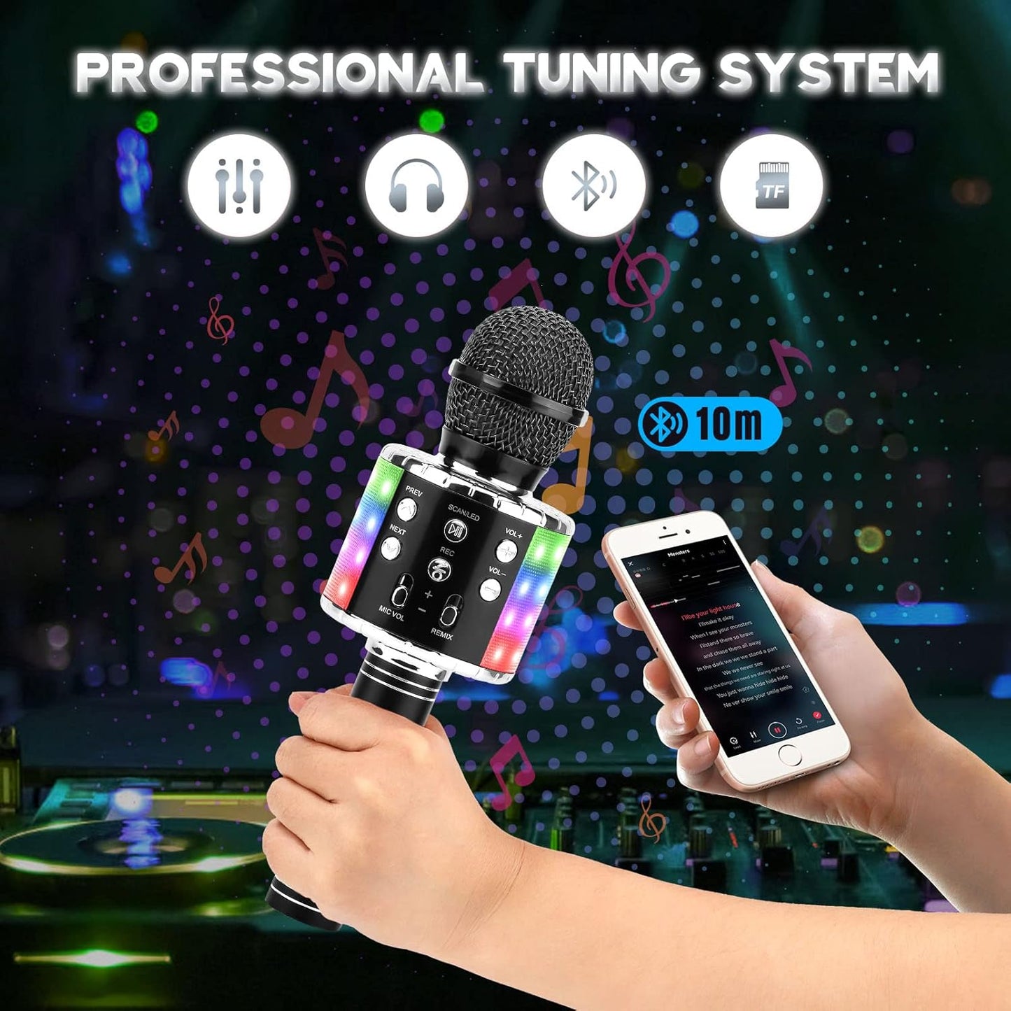 Bluetooth-Karaoke-Mikrofon für Kinder, black