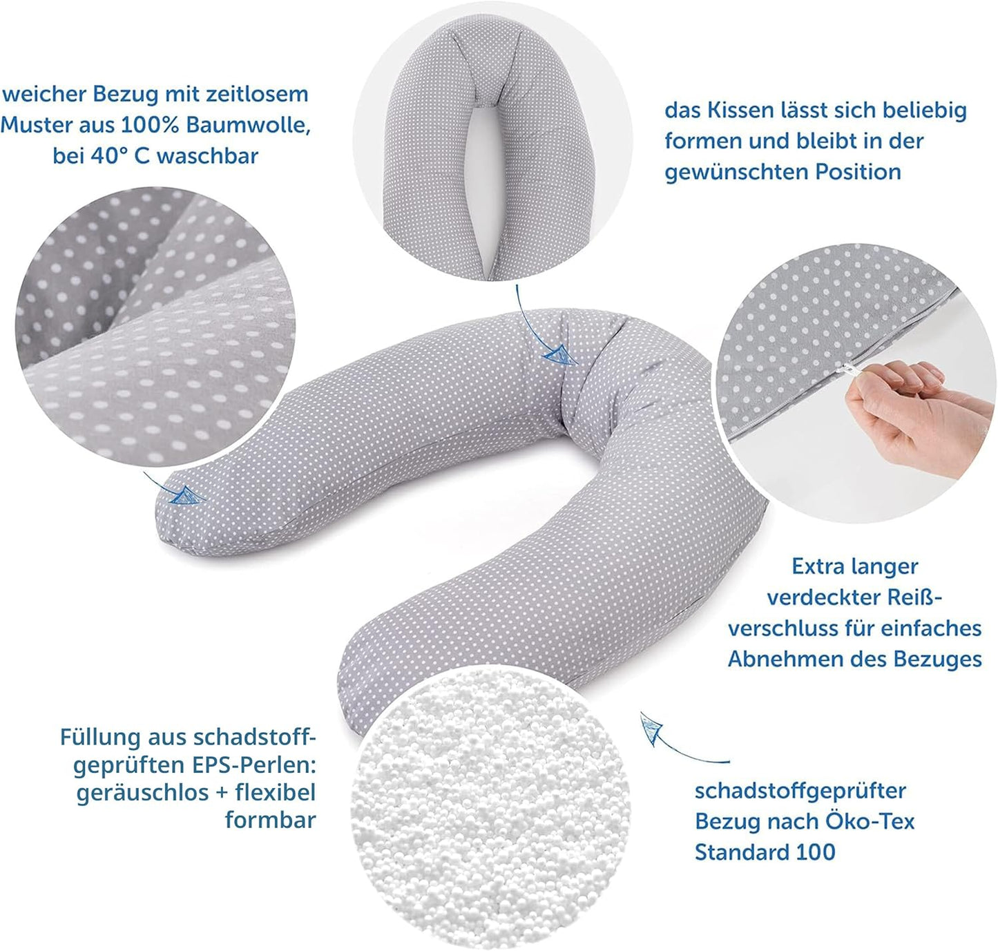 Still- und Schwangerschaftskissen Dodo Pillow, Punkte Grau