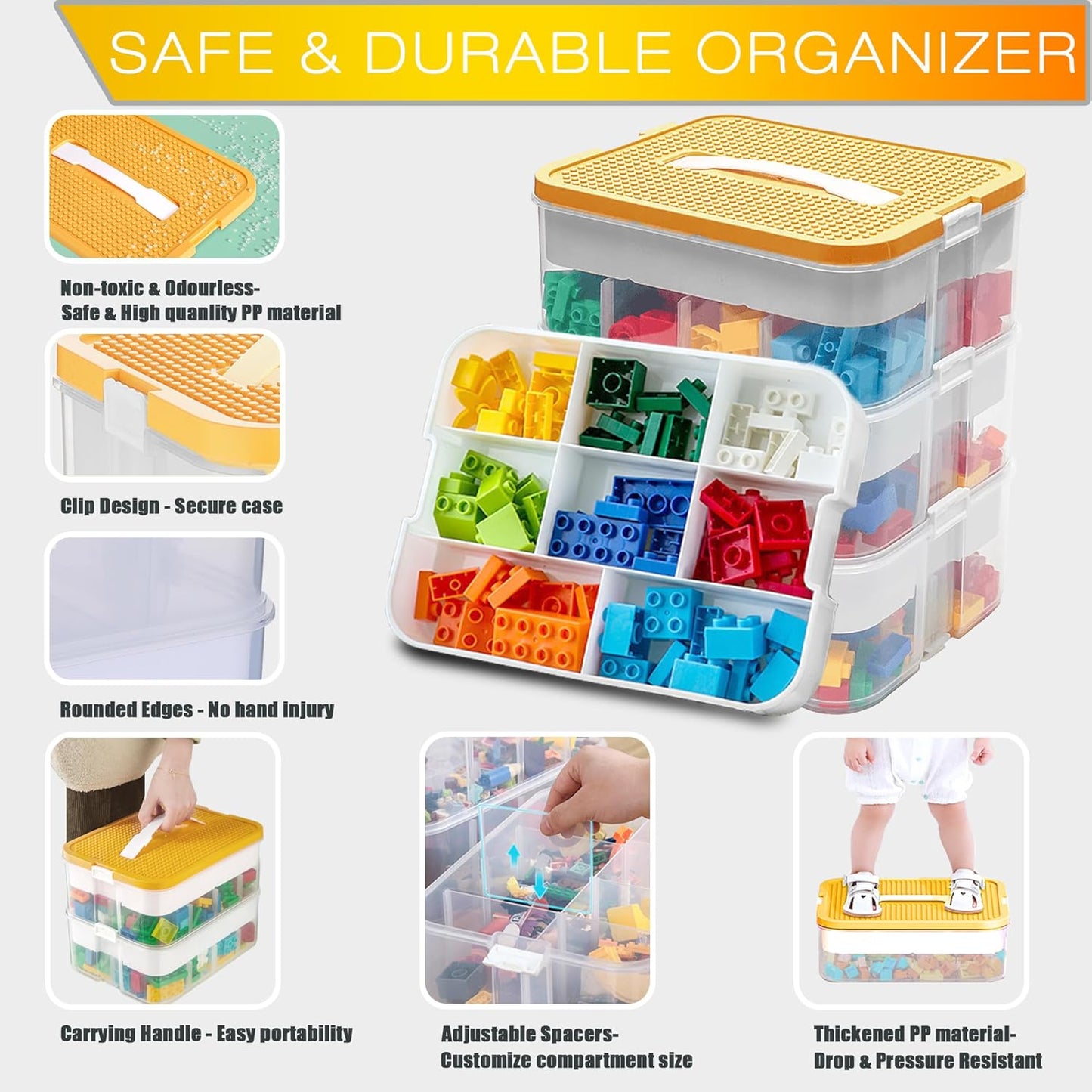 Stapelbare Aufbewahrungsbox für Lego und Spielzeug, Gelb