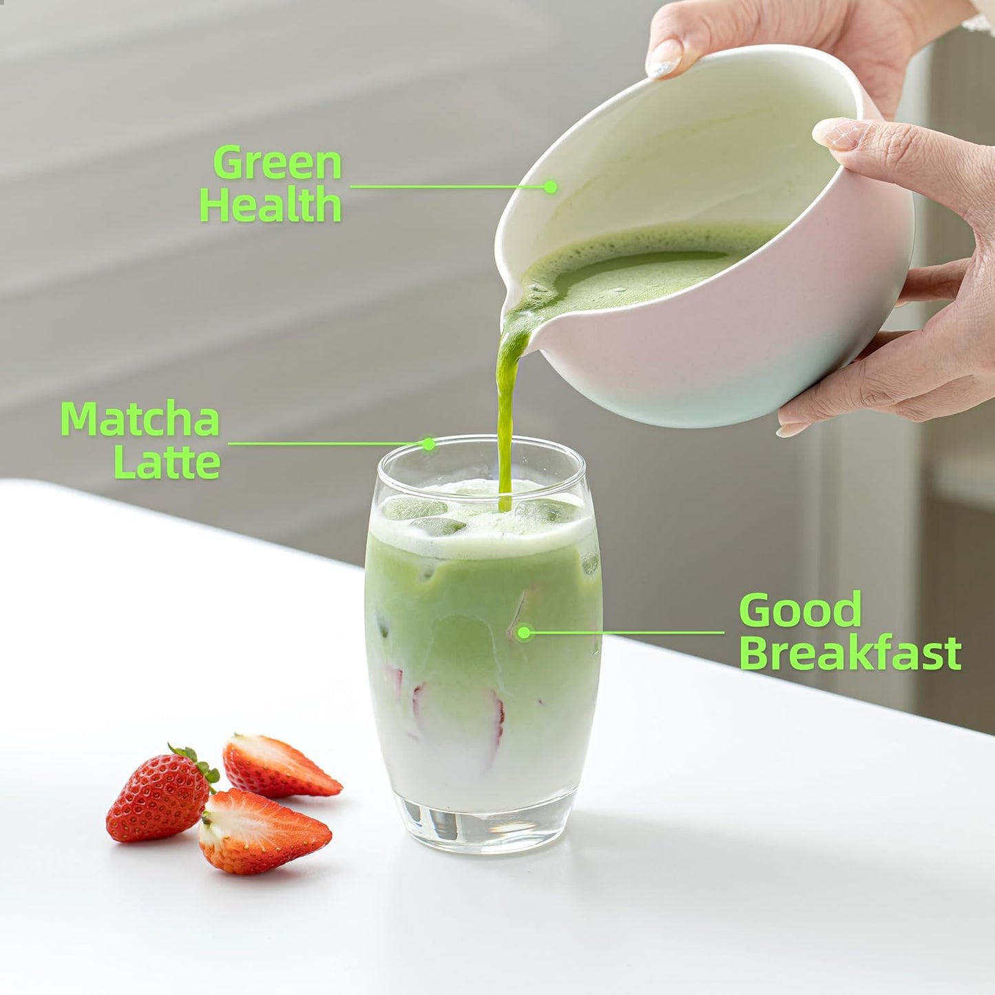 9-teiliges Matcha Tee-Set mit Zubehör, 9Stück/Set, Schüssel-Set + 2 Tassen Grün Grident Pink-