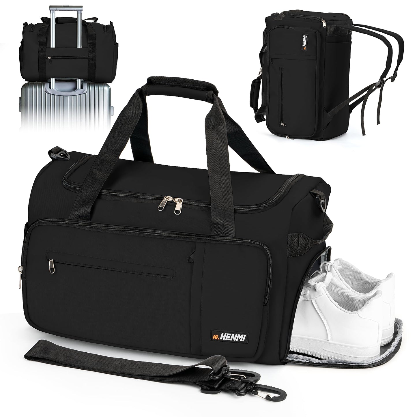 Sport- und Reisetasche mit Schuh- und Nassfach, Schwarz