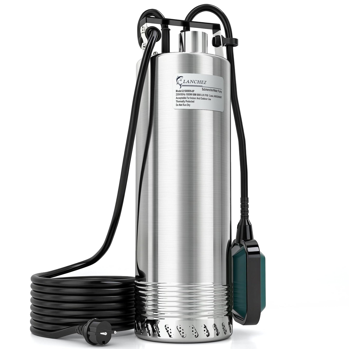 Tauchdruckpumpe mit Schwimmer, 6800 l/h, 60 m max. Höhe, Silber