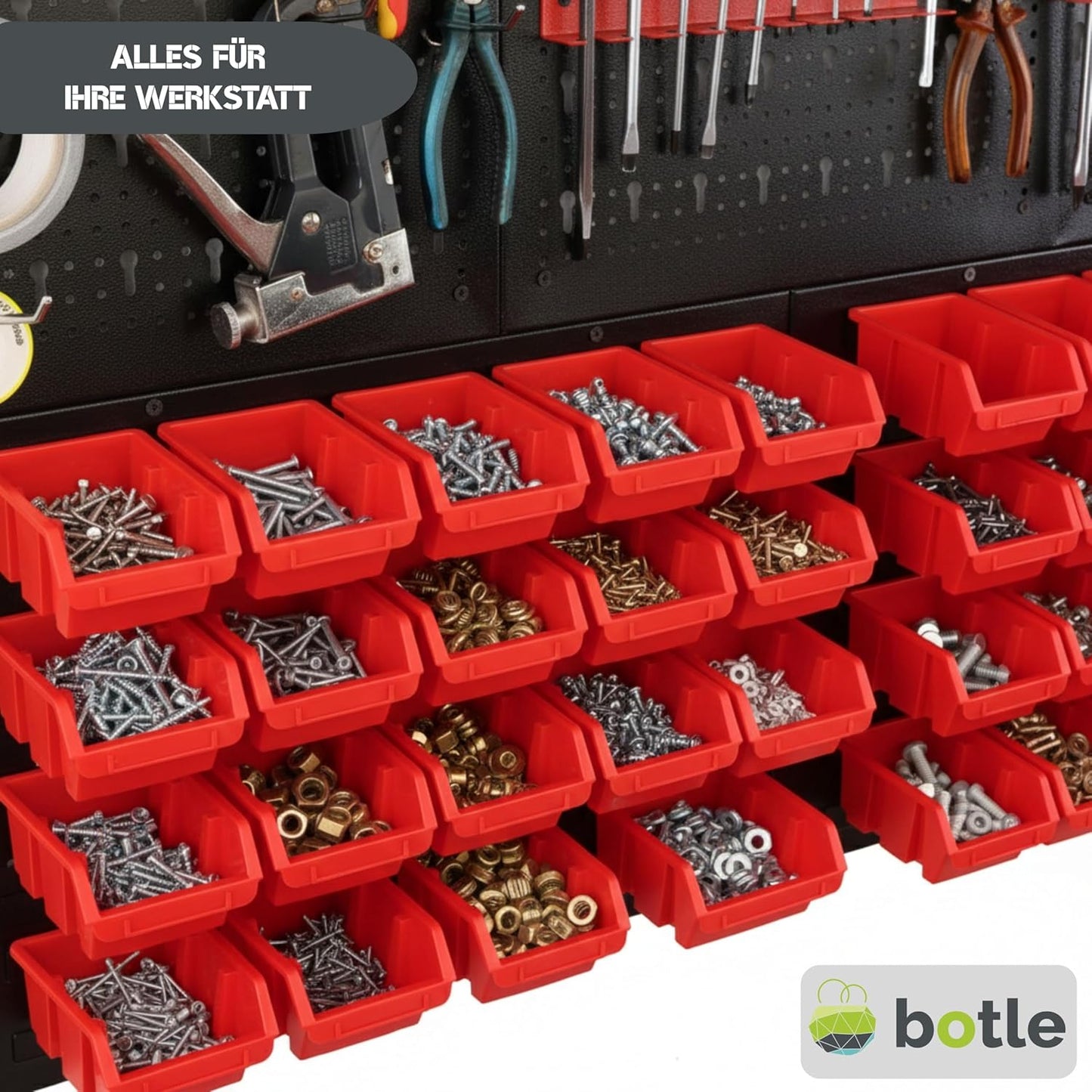 51-teiliges Werkzeugwand-Set mit Stapelboxen und Werkzeughalter, Mix 4, Rot MIX 4