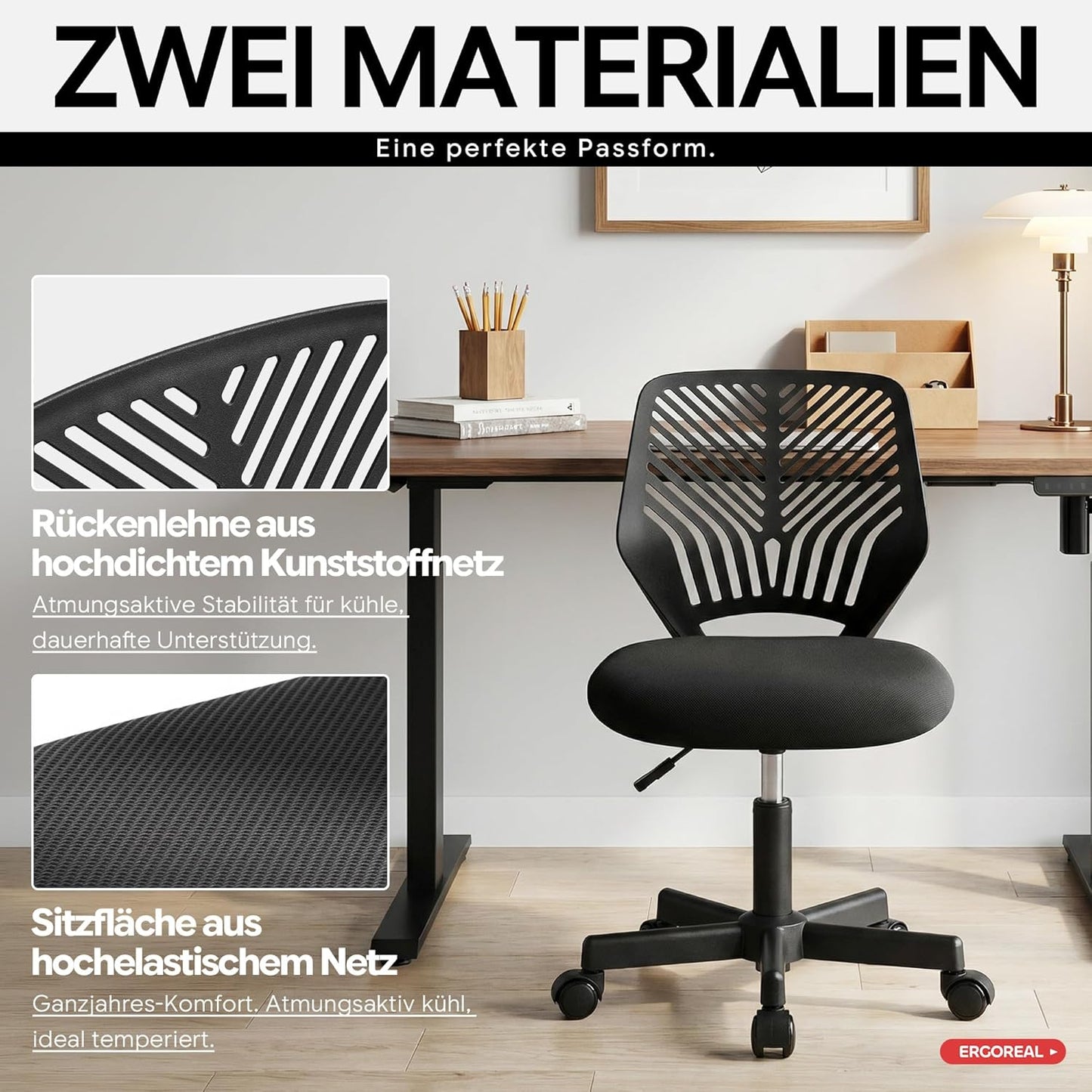 Ergonomischer Bürostuhl ohne Armlehne, Tiefe Schwarz
