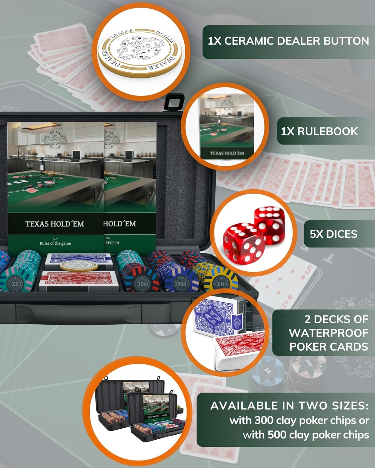 Pokerkoffer Salvatore mit 300 Clay Pokerchips, 300 Pokerchips
