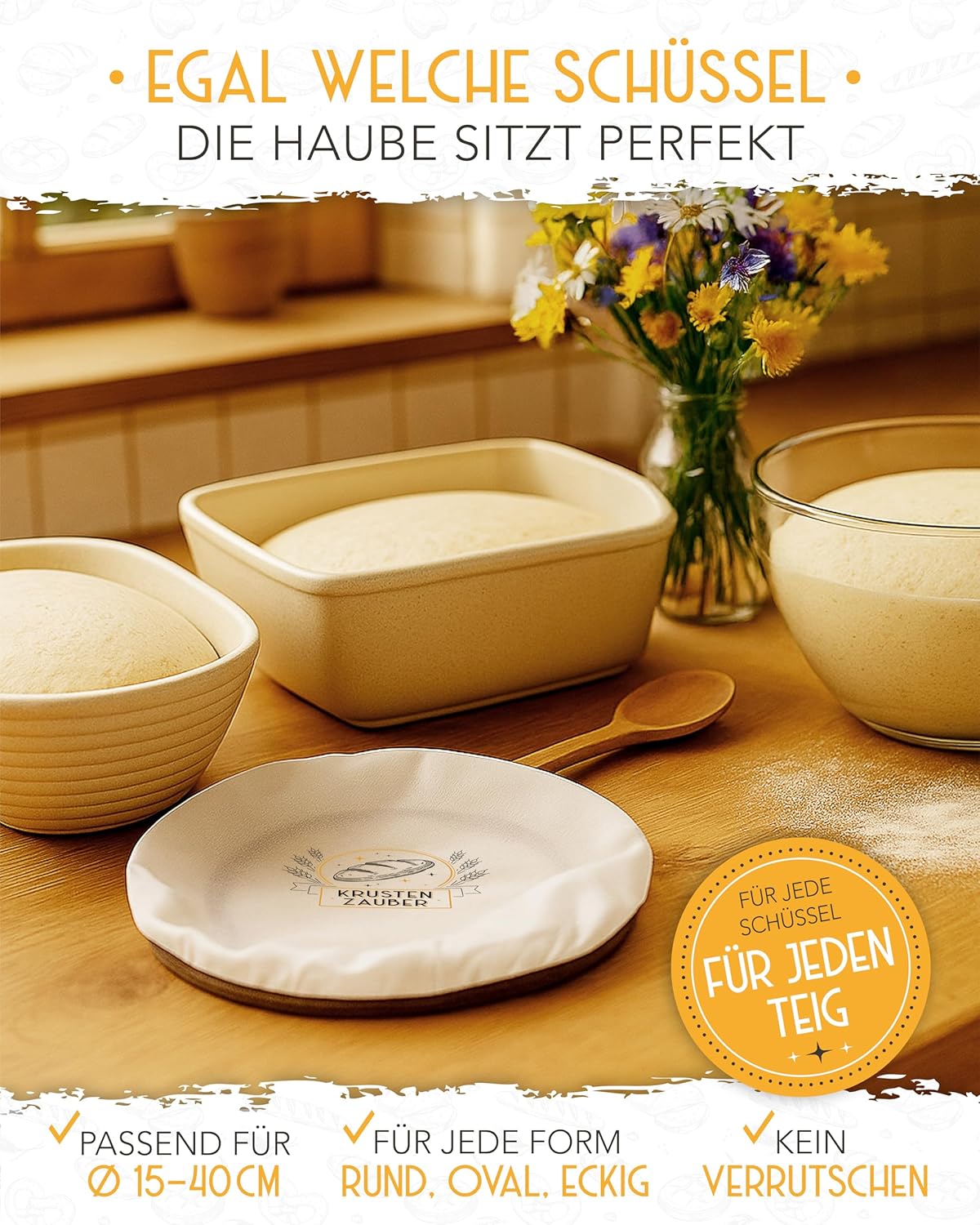 4er-Set Abdeckhaube für Gärkörbe, 40 x 40 x 15 cm