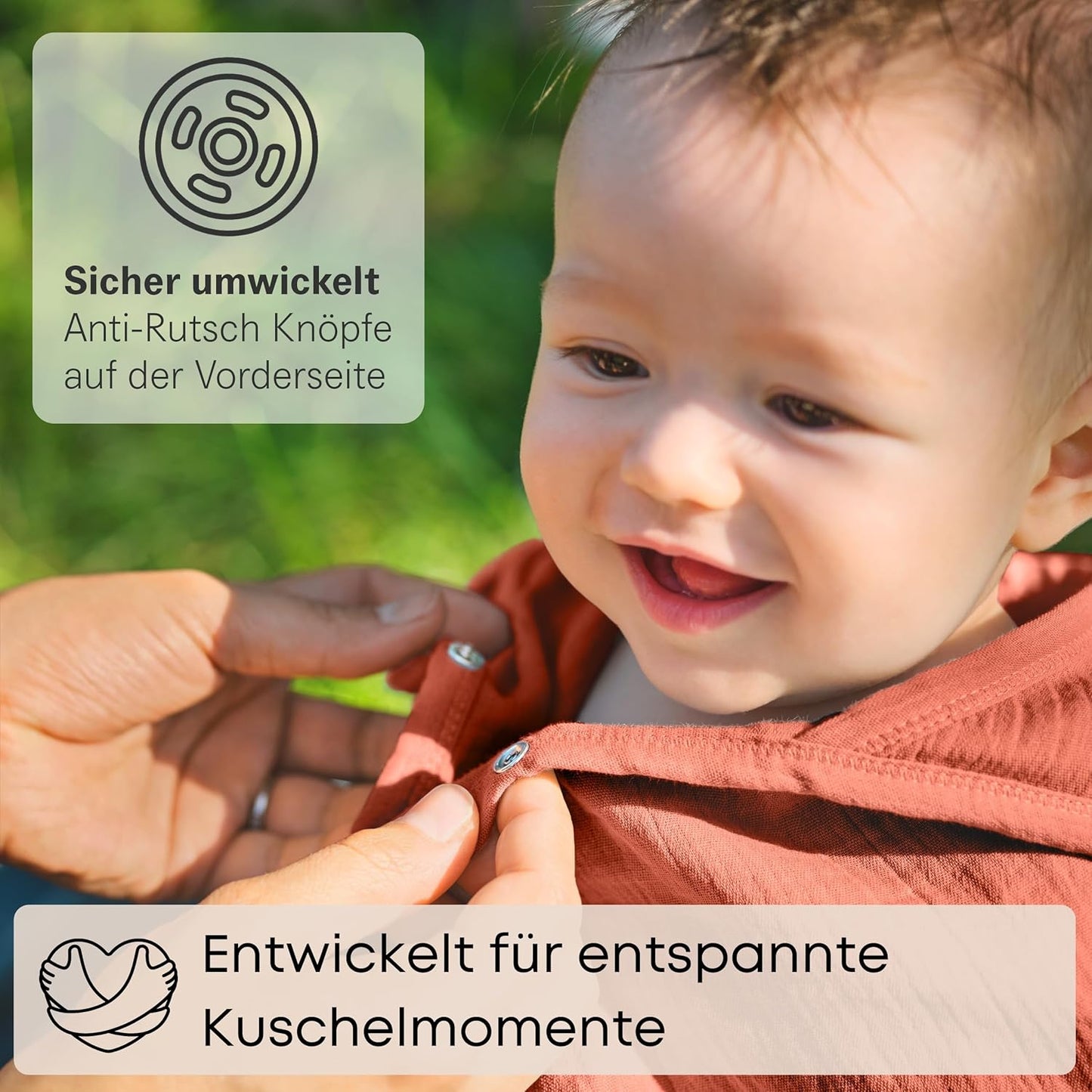Baby Kapuzenhandtuch mit Anti-Rutsch-Knöpfen, 75x75 cm, Rot/Ausflug, Einfarbig (Getaway Solids)