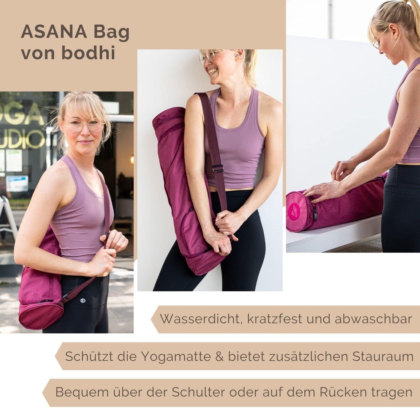 Yogatasche für Matte & Zubehör (spritzwassergeschützt), Türkis 60 cm