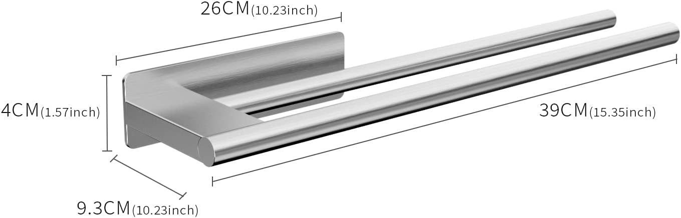 Doppelte Handtuchstange selbstklebend, ohne Bohren, #1 Silber