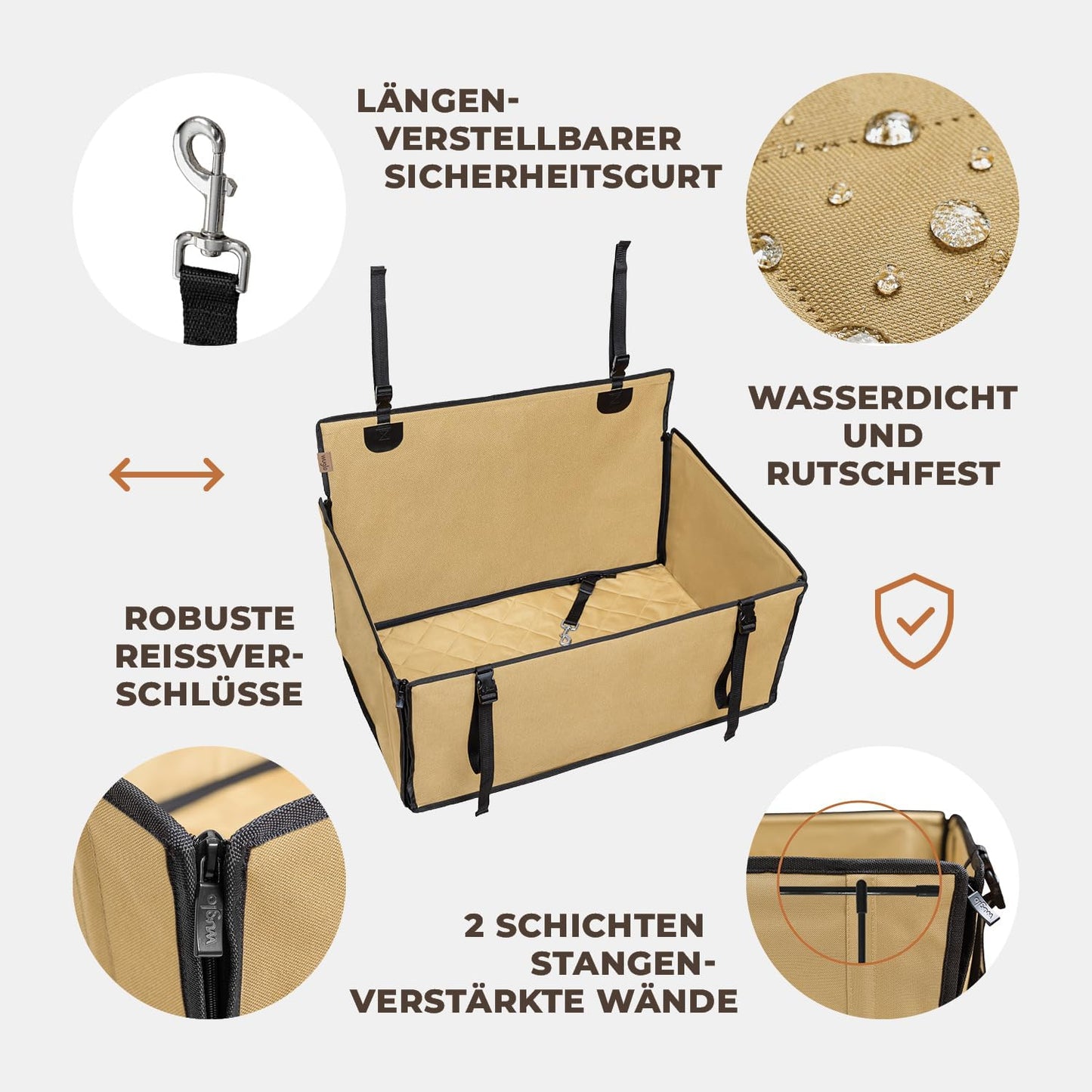 Extra Stabiler Hunde Autositz, L Beige