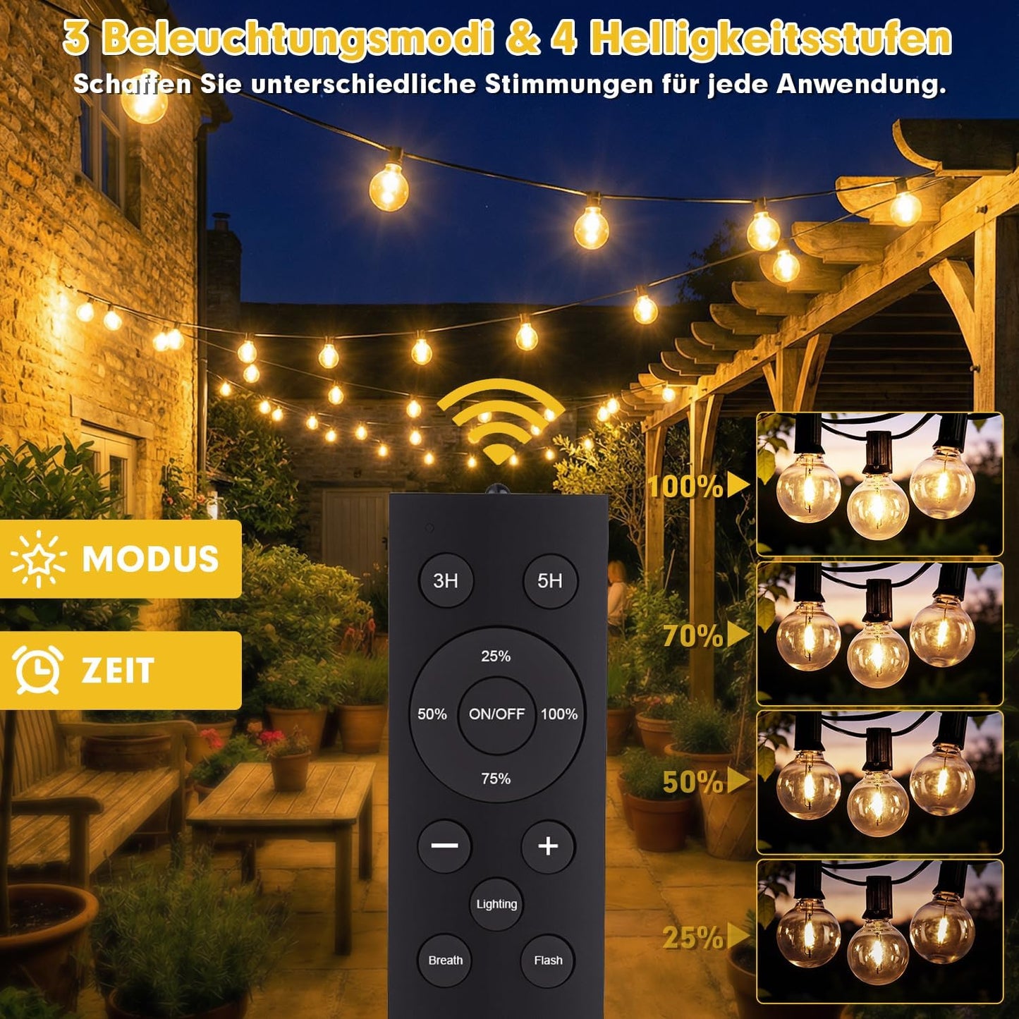 Solarbetriebene Lichterkette mit Fernbedienung, 14M