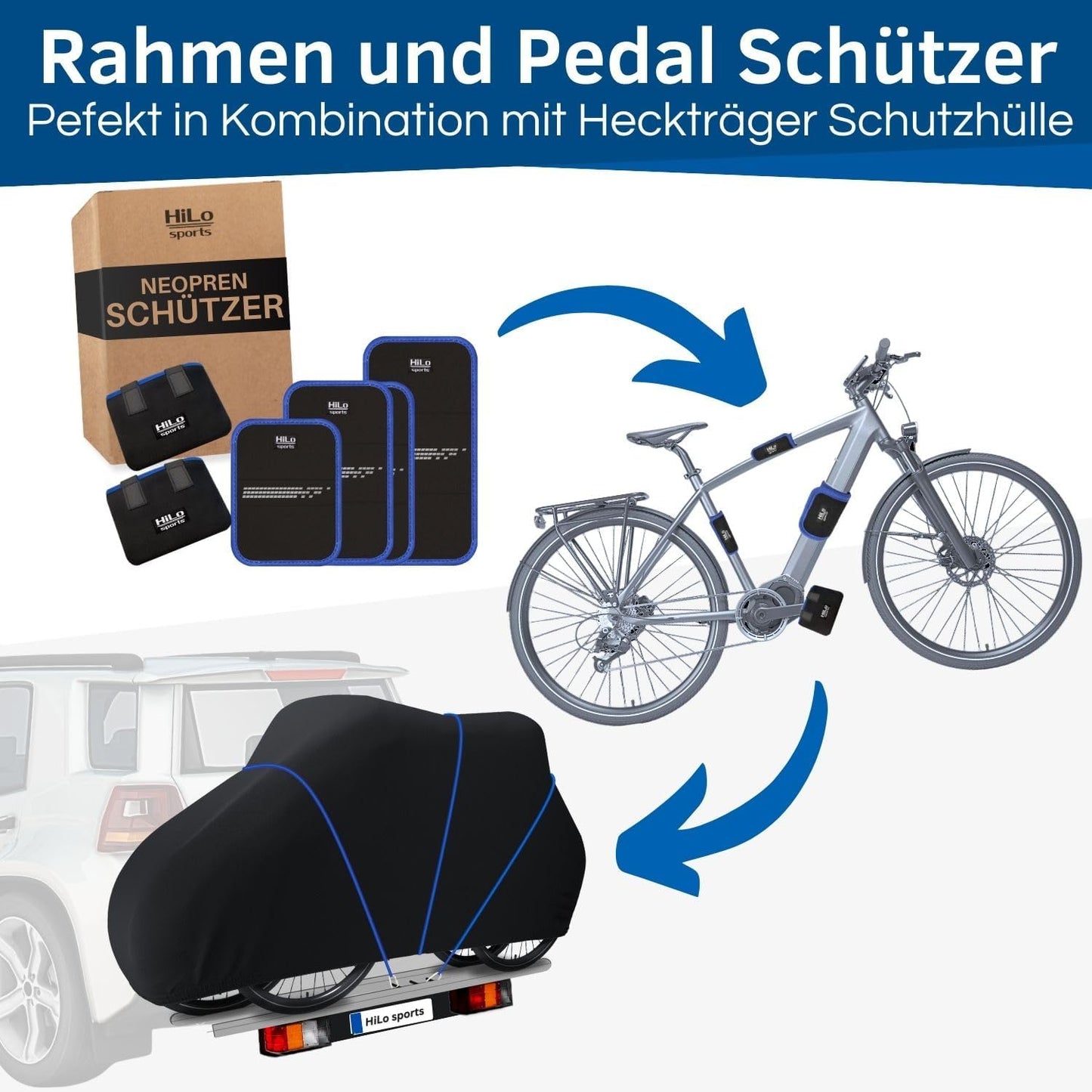 Fahrrad Rahmen- und Transportschutz Set, Schwarz - Blau