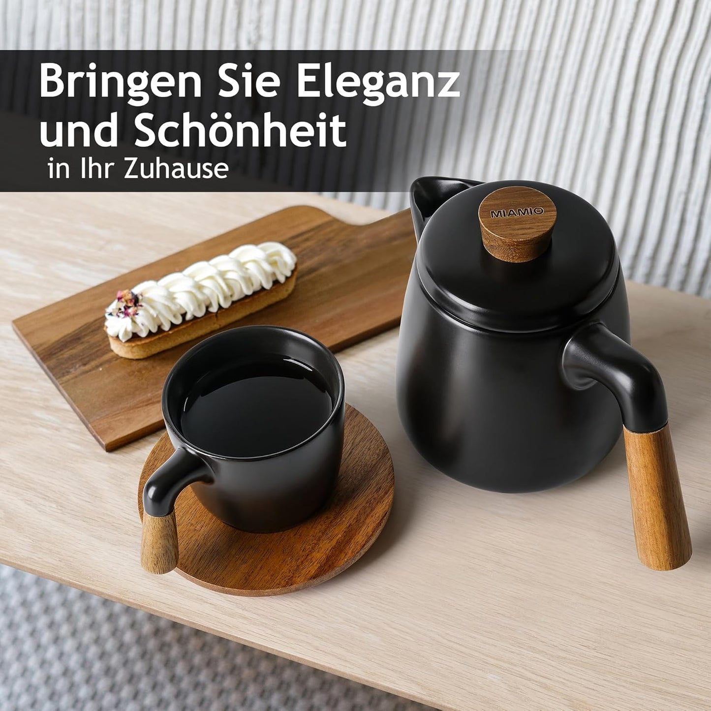 Teekanne-Set mit Siebeinsatz, Schwarz