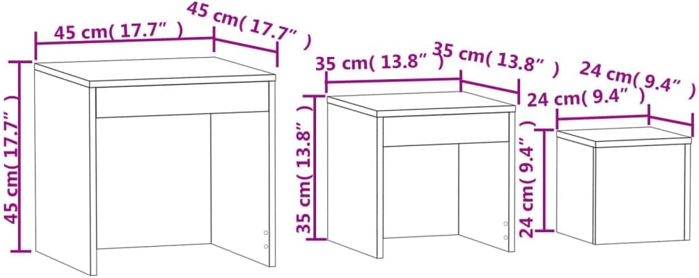 3-teiliges Satztische-Set, Braun