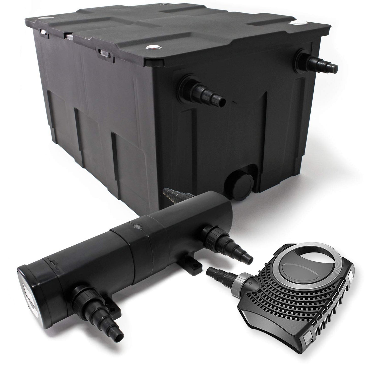 Teichfilter Komplettset bis 60000 L mit Pumpe & UVC Klärer, CBF-550 filter+10000l/h pumpe+24W UVC lampe