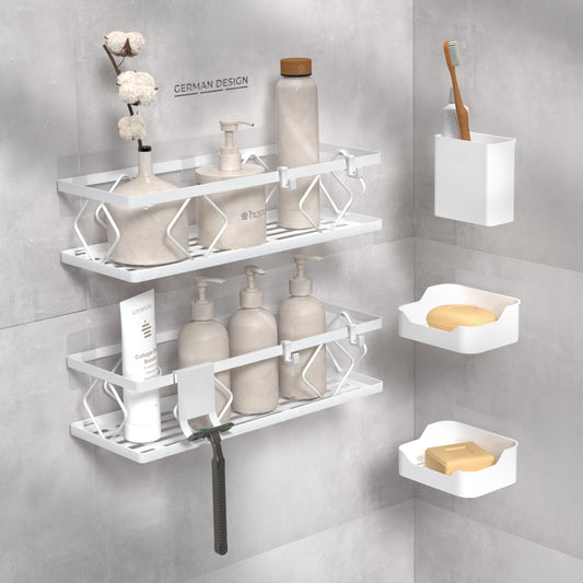 10-teiliges Duschablage-Set ohne Bohren, Set | Weiss