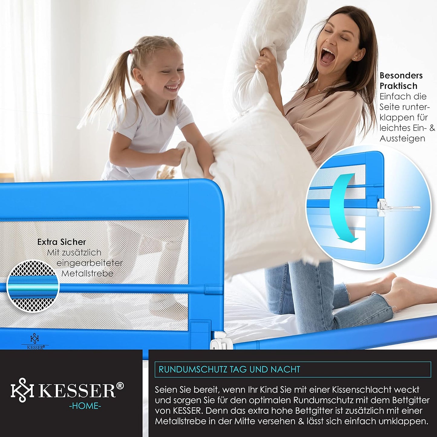 Bettschutzgitter für Kinder, Blau 150cm