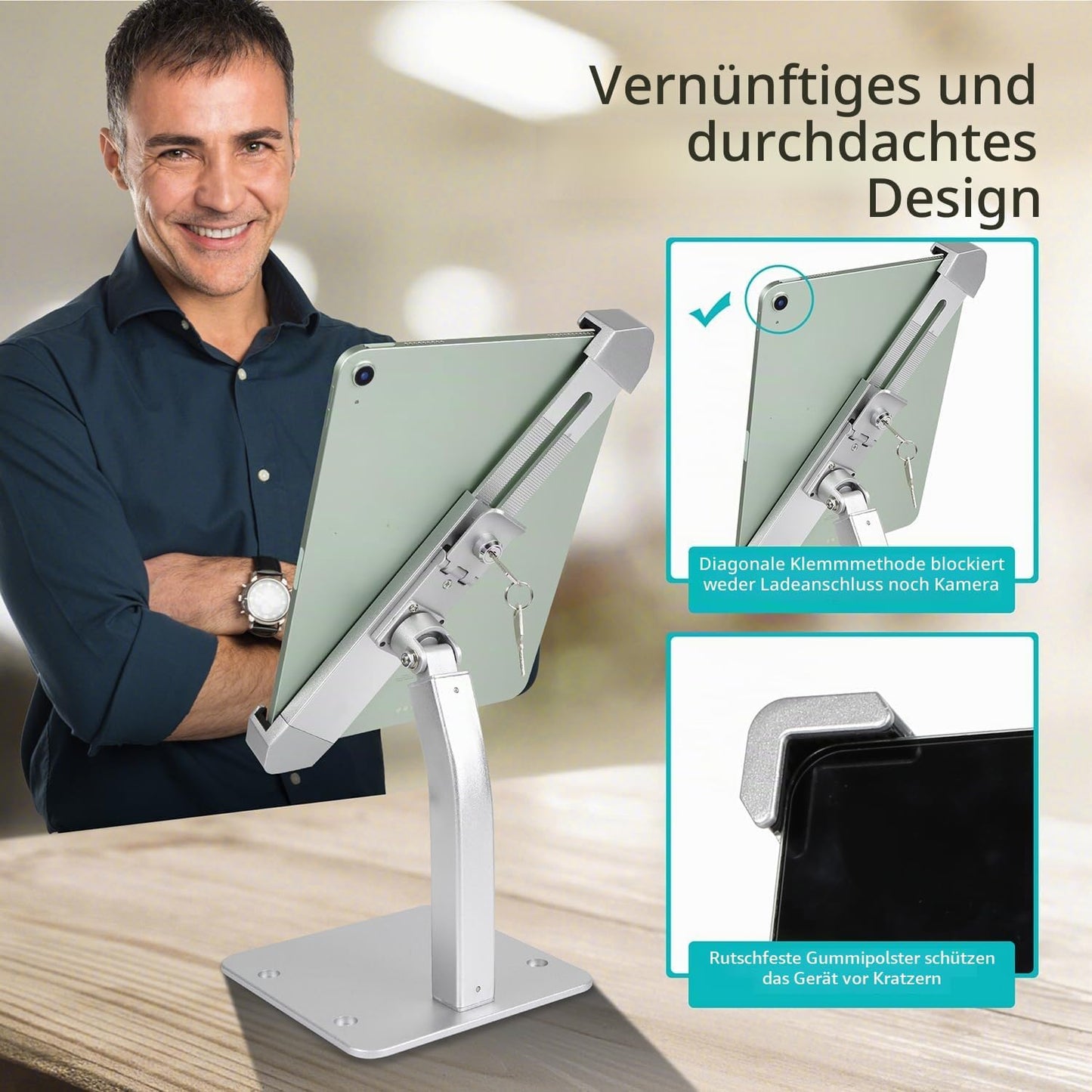 Tablet-Halterung mit Schloss, Silber
