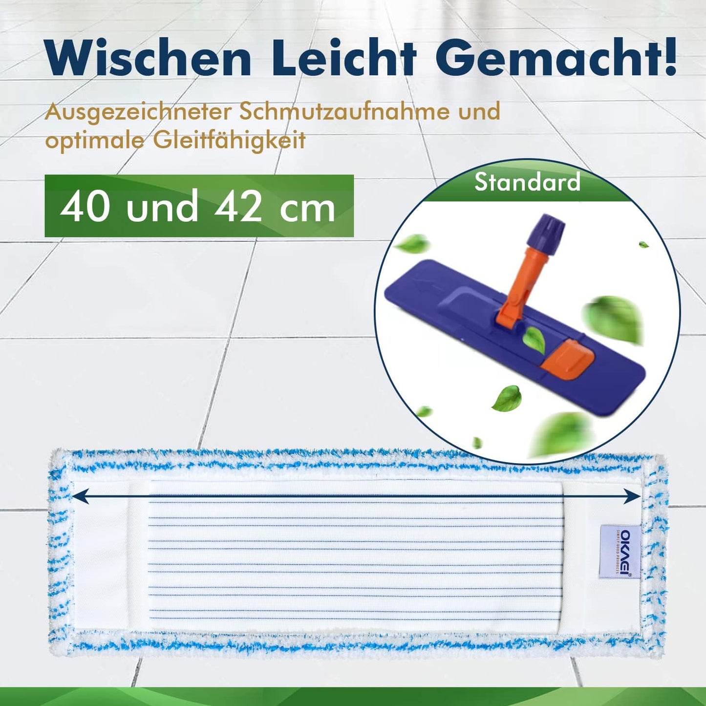 10er Wischmopp-Bezug Set, 40 cm, 40 cm Micro Blau