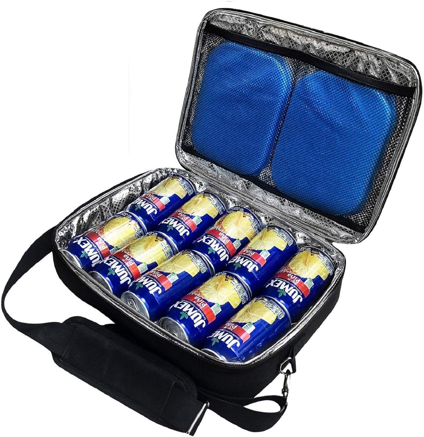 Isolierte Mini-Kühltasche für 10 Dosen mit Kühlakkus, Schwartz