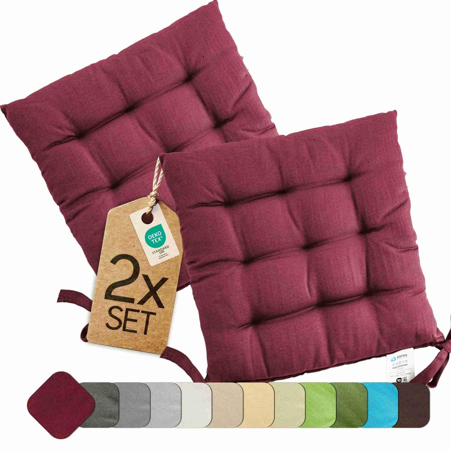 Basic Sitzkissen, 2 Stück - 40x40 cm Bordeaux
