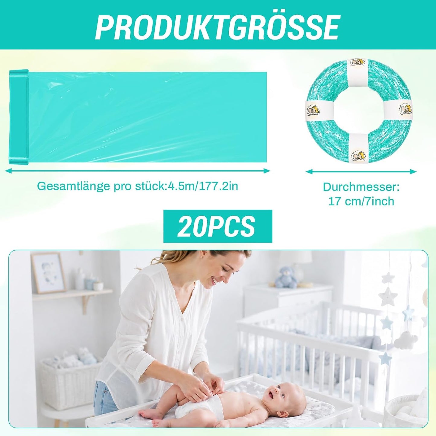 Nachfüllbeutel für Windeleimer (20 Stück), Seeblau,20 Stück