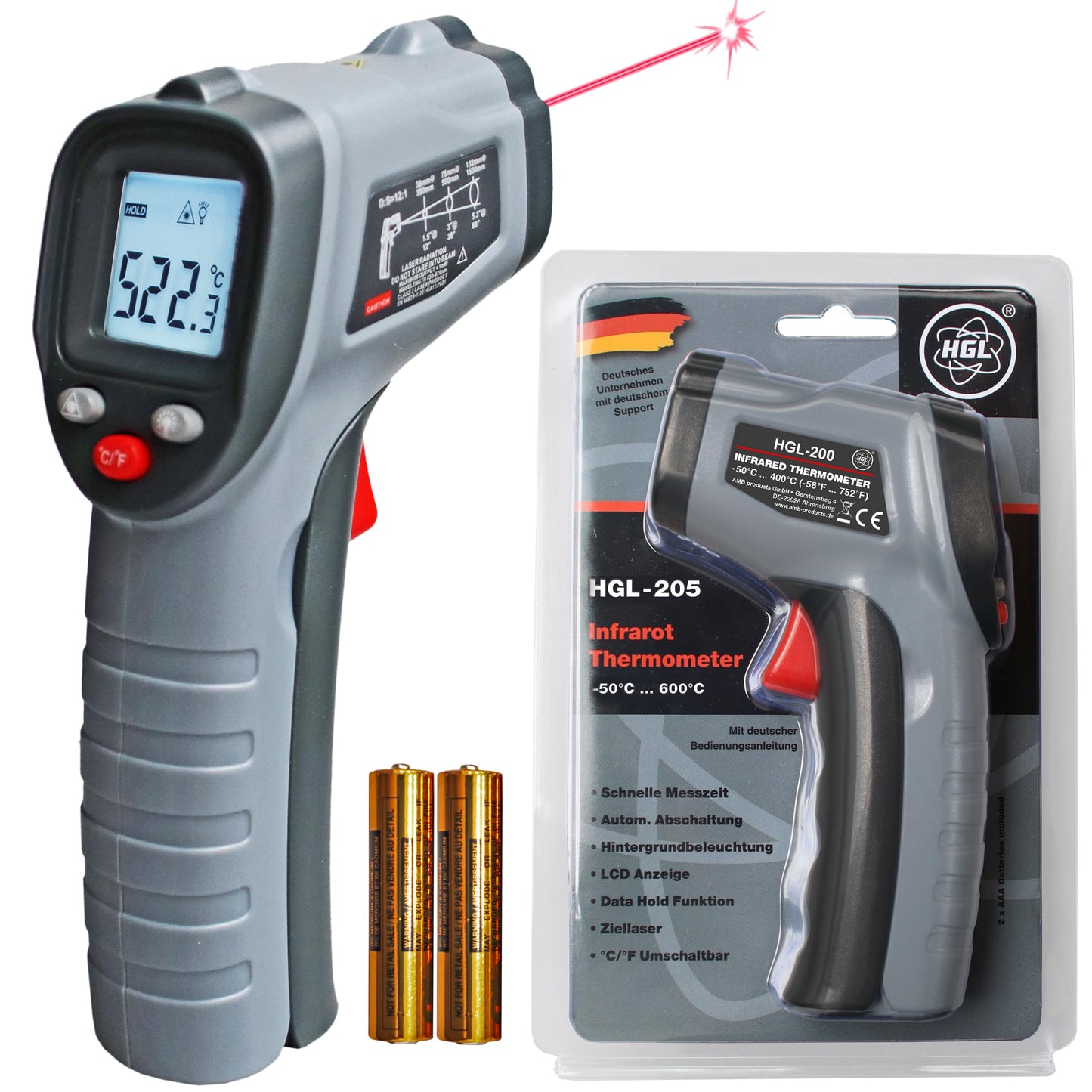 Infrarot Thermometer HGL-205, -50°C … 600°C