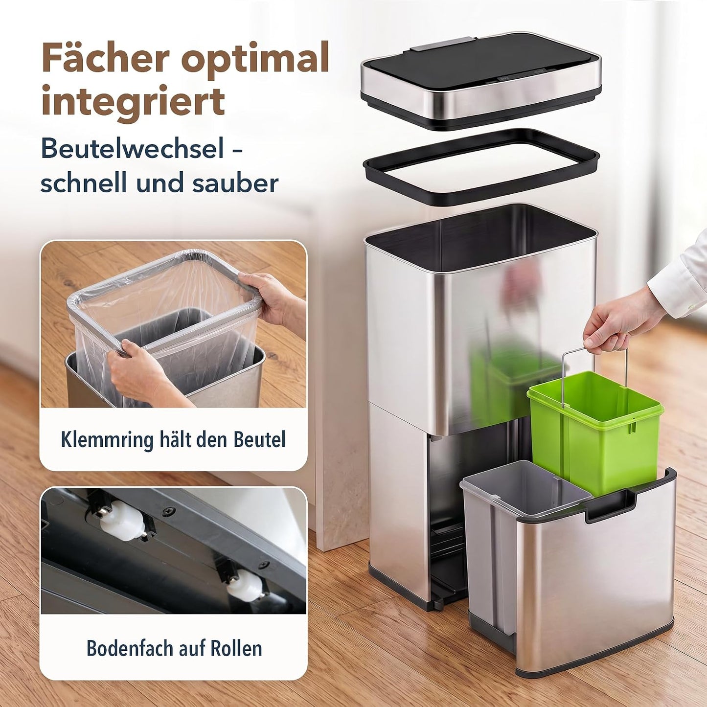 Sensor-Mülleimer mit 3-Fächer-Trennsystem