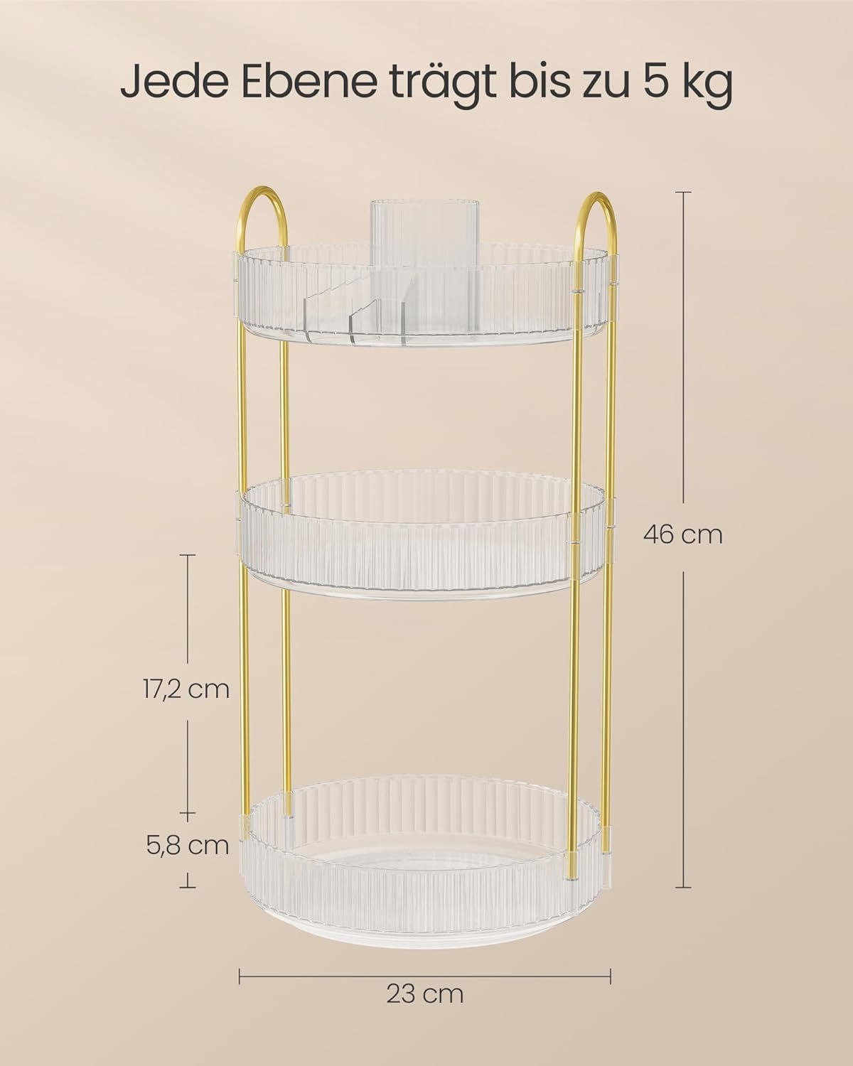 Drehbarer Make-up Organizer mit 3 Ebenen, Transparent 3 Ebenen (46H cm)