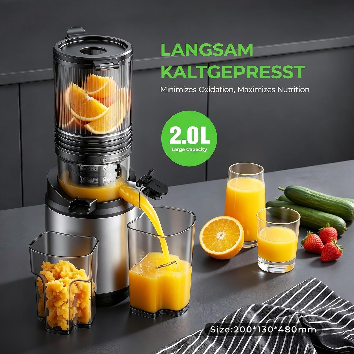 Kaltpress-Entsafter, Titanium Gray