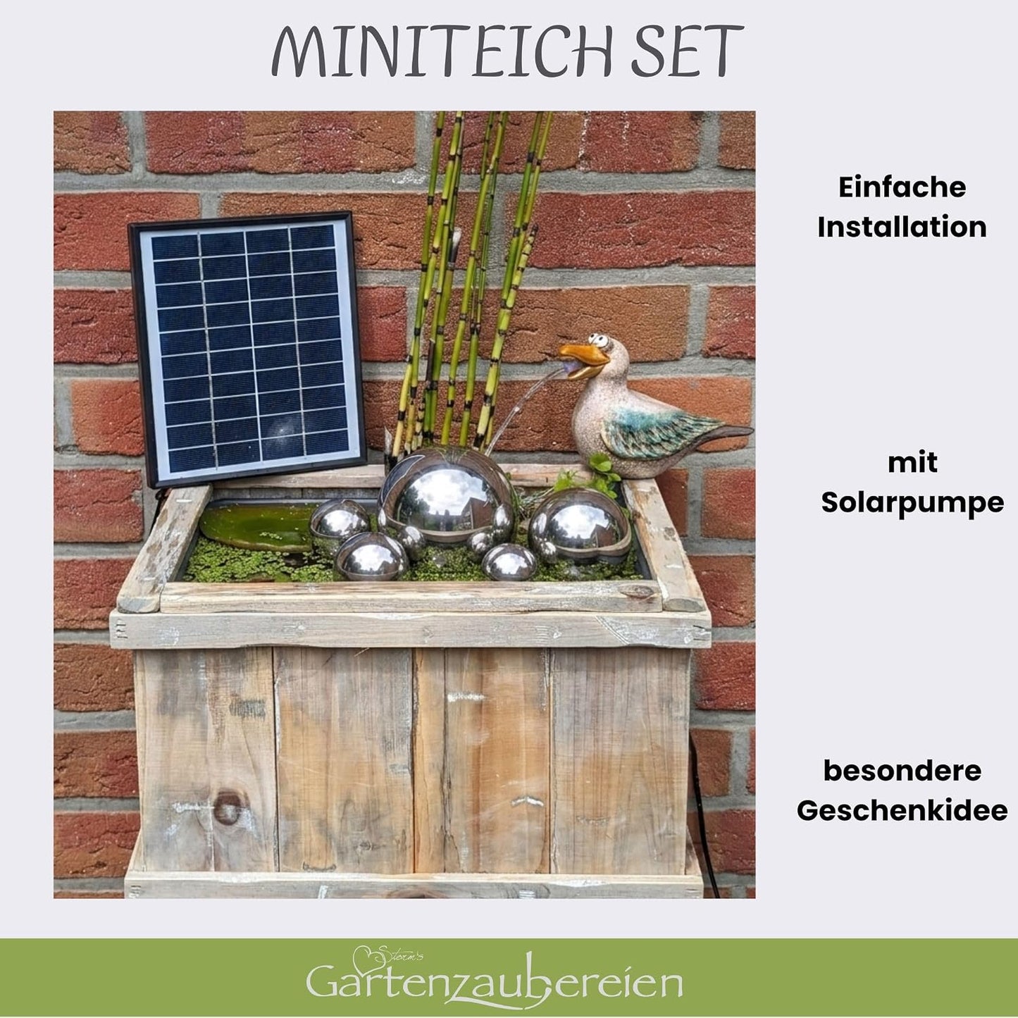 Miniteich Komplettset mit Solarpumpe und Möwen Wasserspeier