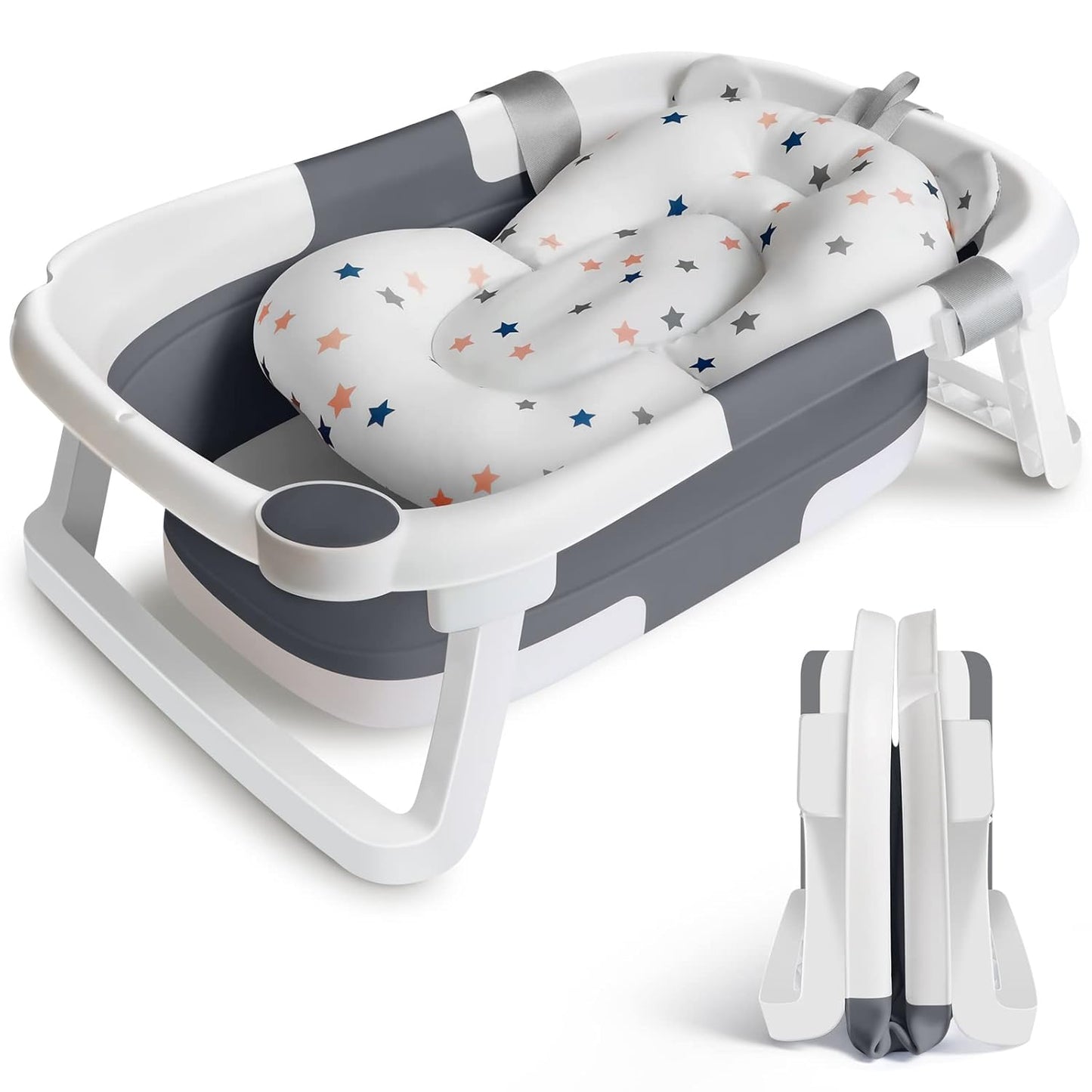 Faltbare Babybadewanne, Grau mit Badematte
