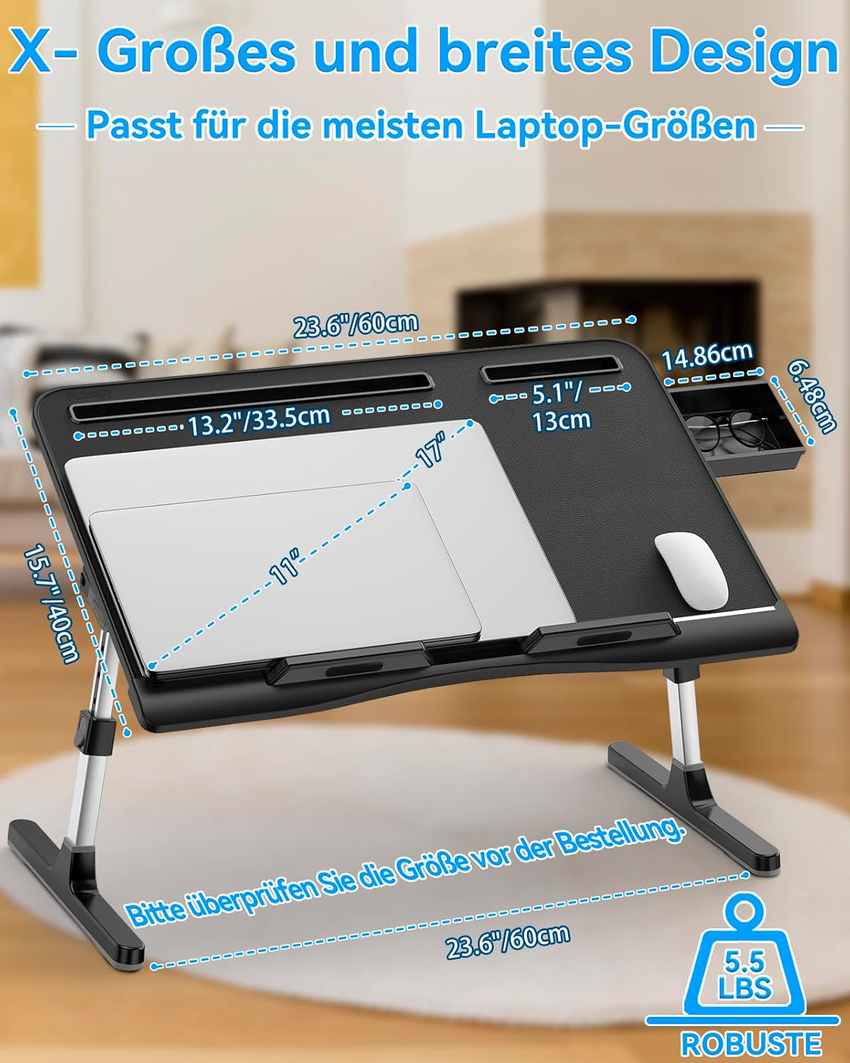 Einstellbarer Laptop-Betttisch, Schwarz