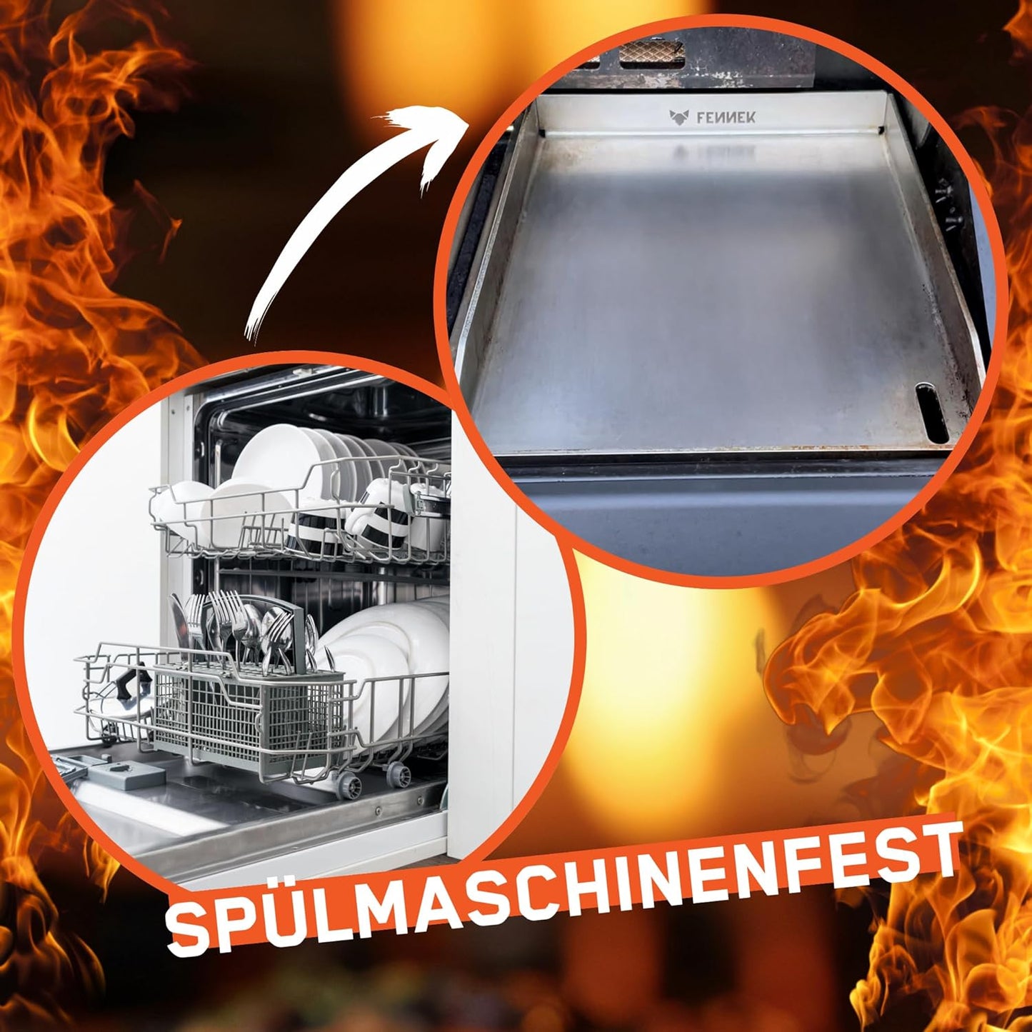 Teppanyaki Grillplatte mit Ablaufloch, FENNEK Plancha 40 x 30 cm mit Vorderkante