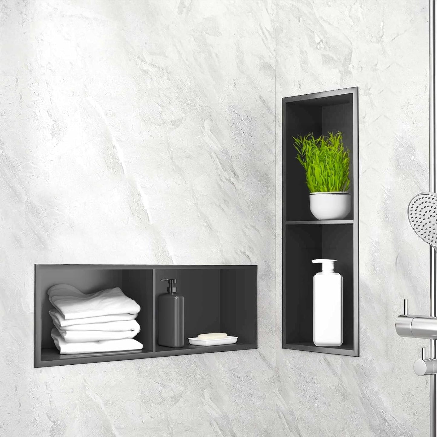 Duschnische mit Regal, 20×60cm Grau