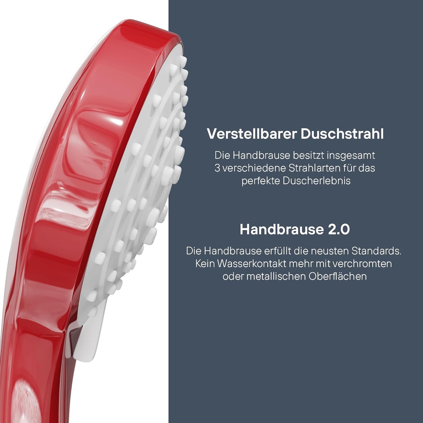 Handbrause mit dreifach verstellbarem Duschkopf, Rot, Dreifach verstellbar