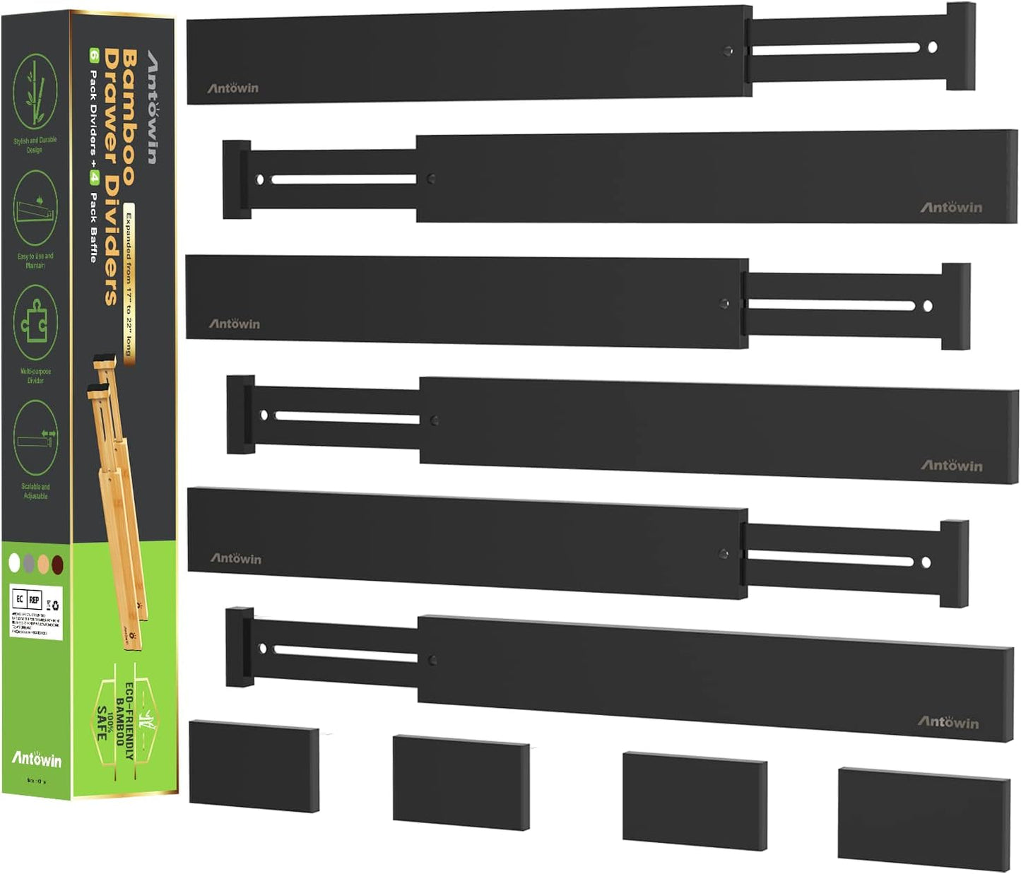 10-teiliges Schubladentrenner-Set, Schwarz