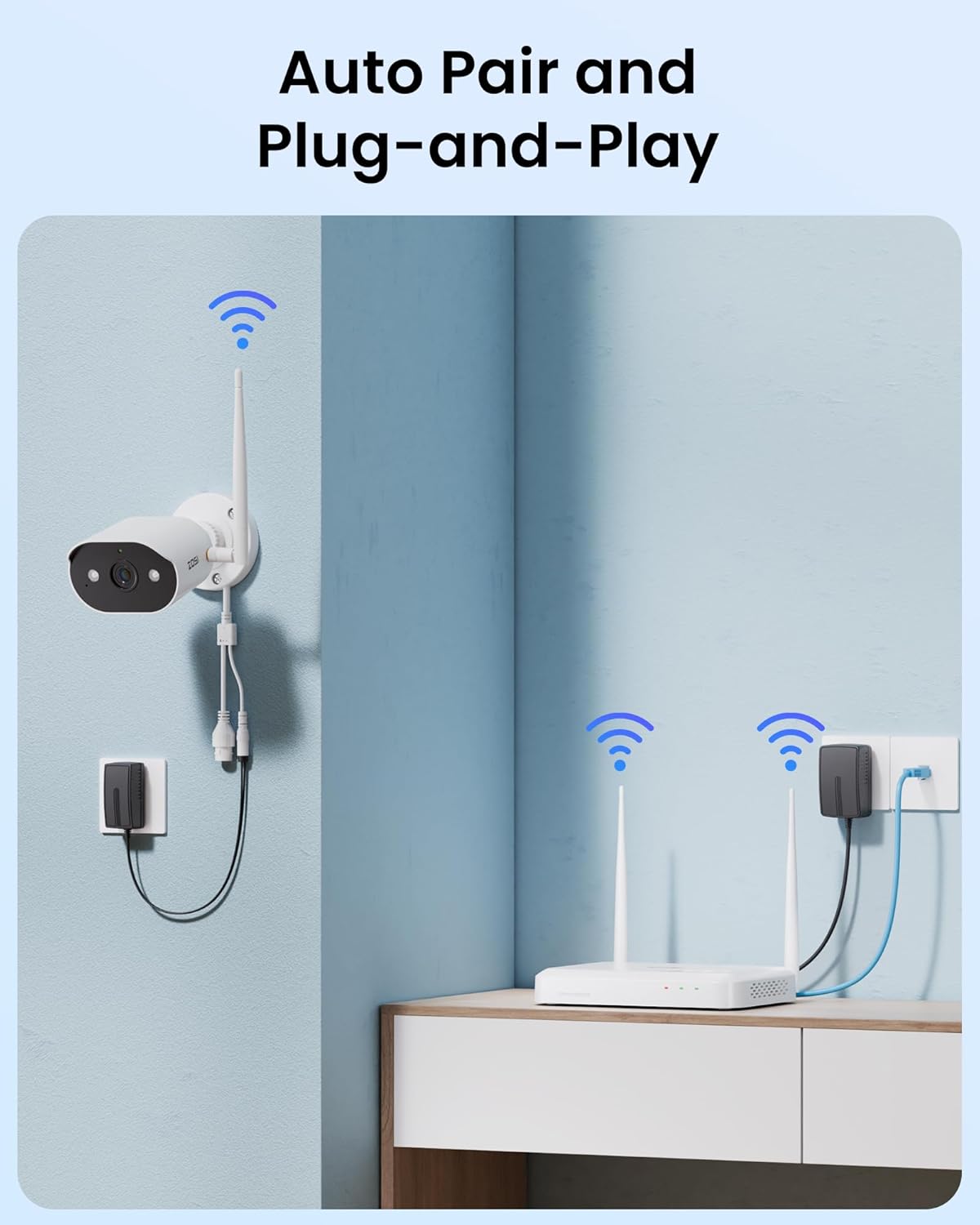 2K 3MP WiFi 6 Überwachungskamera-Set (8-teilig), 4 Kameras ; Weiss