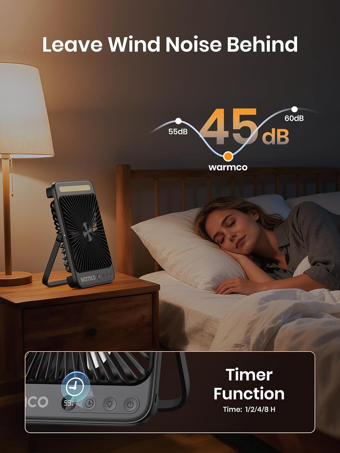 Ultraflacher Akku-Campingventilator mit Lampe