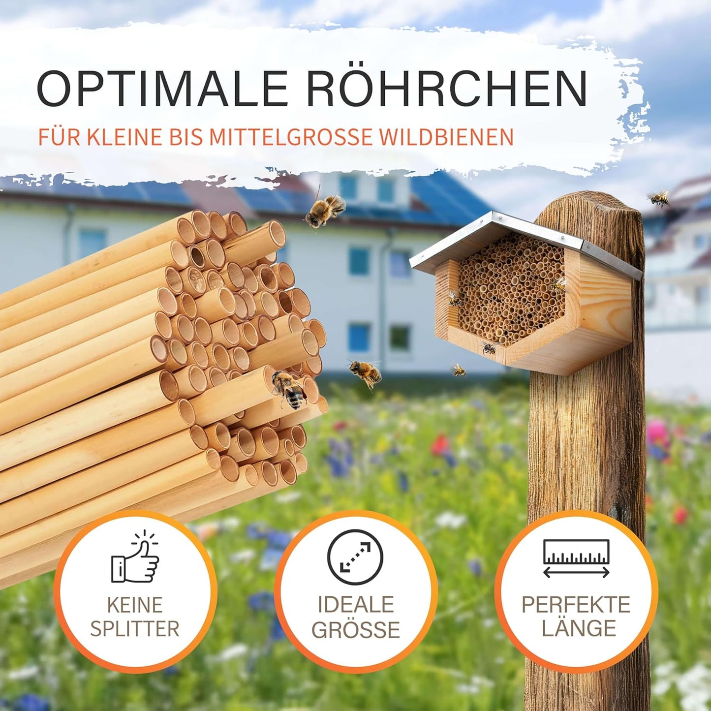 Insektenhotel mit Schilfröhrchen für Wildbienen, Brown Schilf - Für kleinere Bienen